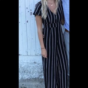 Black and white short sleeve pantsuit